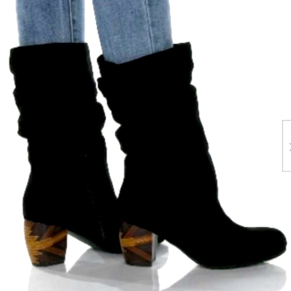 L'AMOUR DES PIEDS Rouched  Suede Black Leather Boots Size 7.5 - Picture 2 of 13